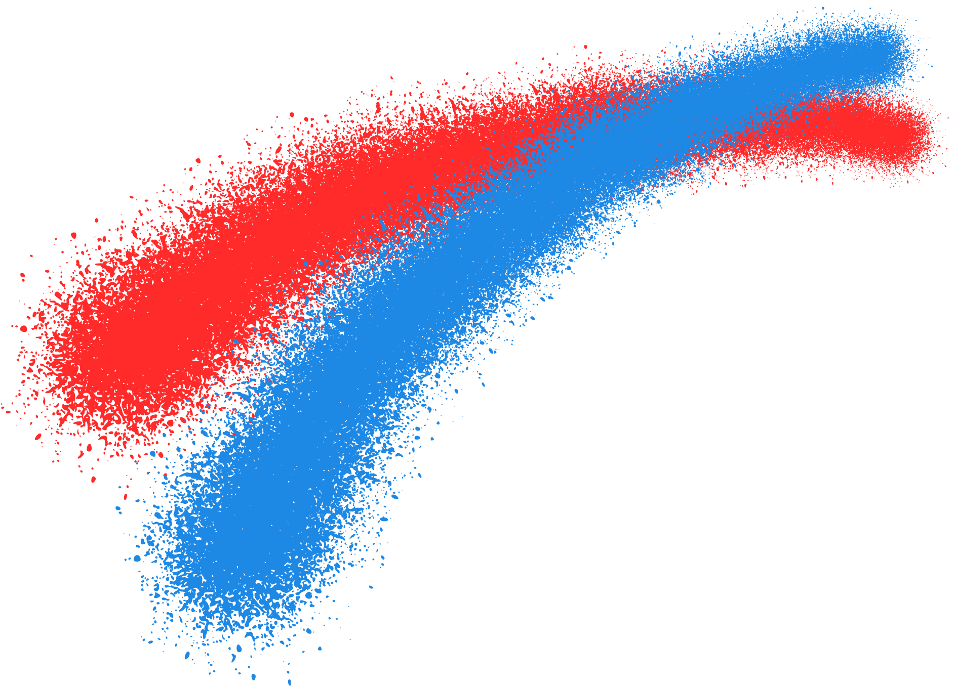 スプレーで書かれた赤と青の線