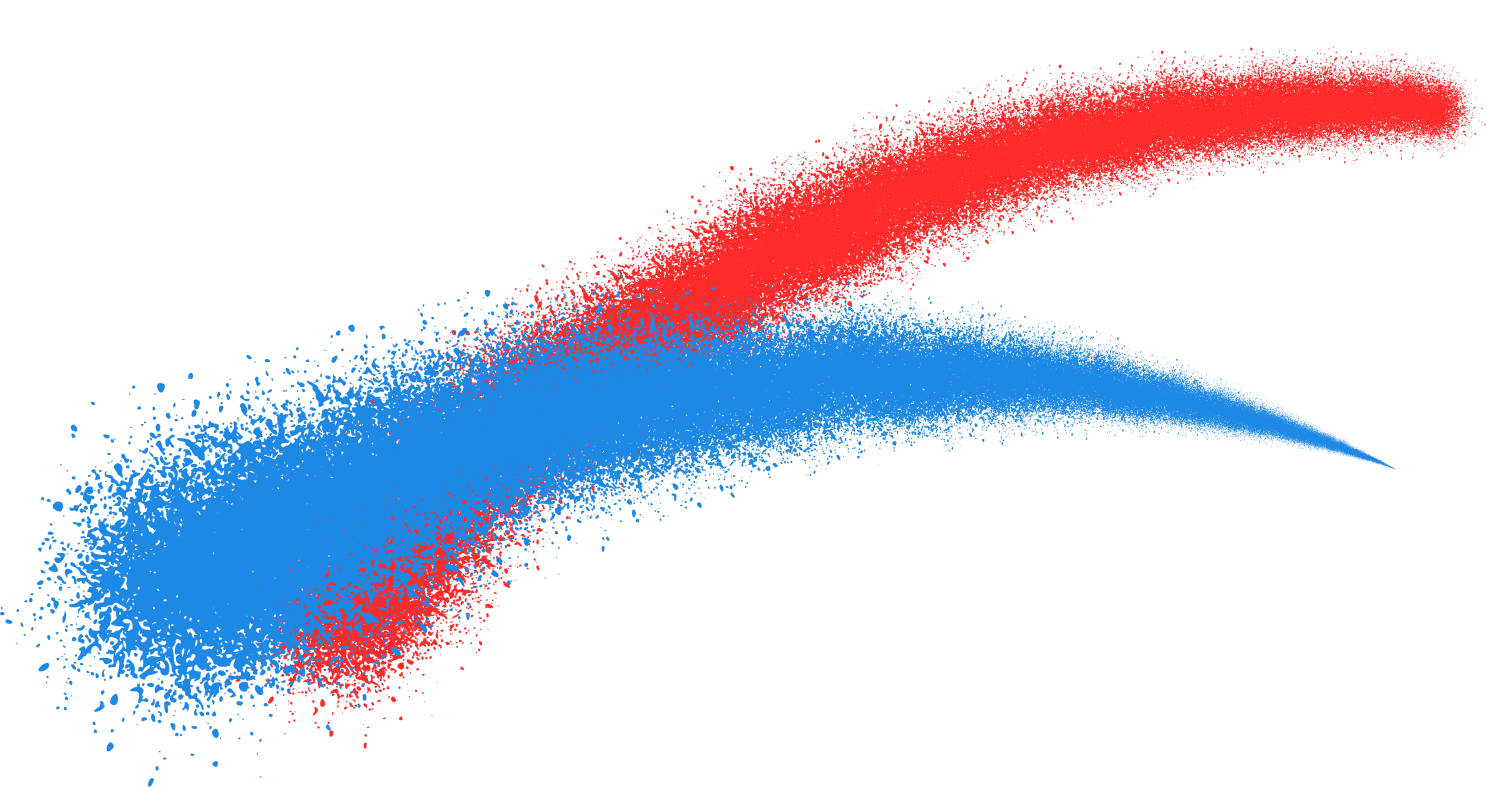 スプレーで書かれた赤と青の線